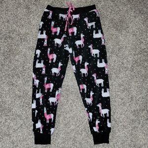 Black Pajama Pants with Llama Print